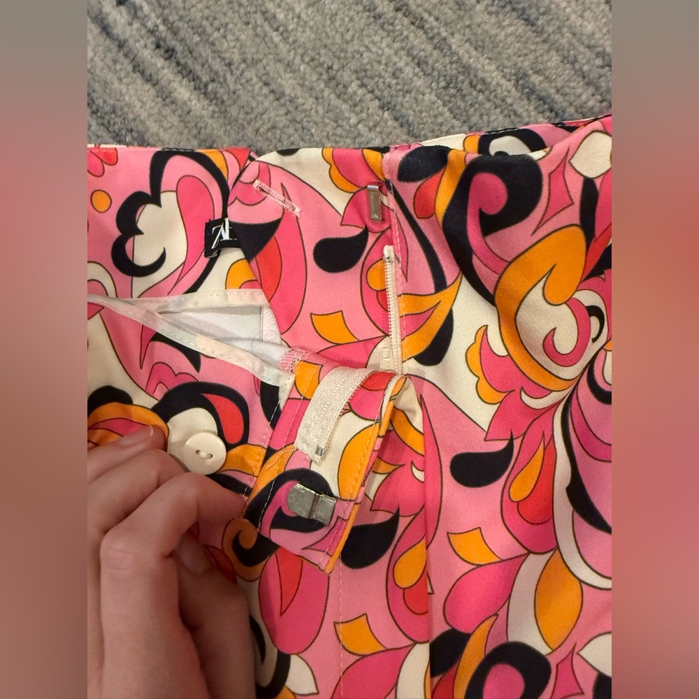 NWOT Zara Pink Psychedelic Floral Paisley Print '70s Retro Y2K Pleated Pants L - Picture 5 of 7
